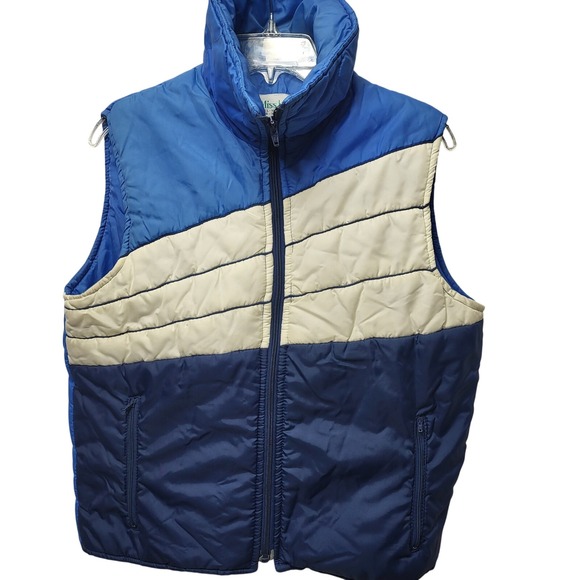Vintage Miss K Puffer Vest Womens Medium Blue Sleeveless Quilted 70s 80s - Picture 1 of 8
